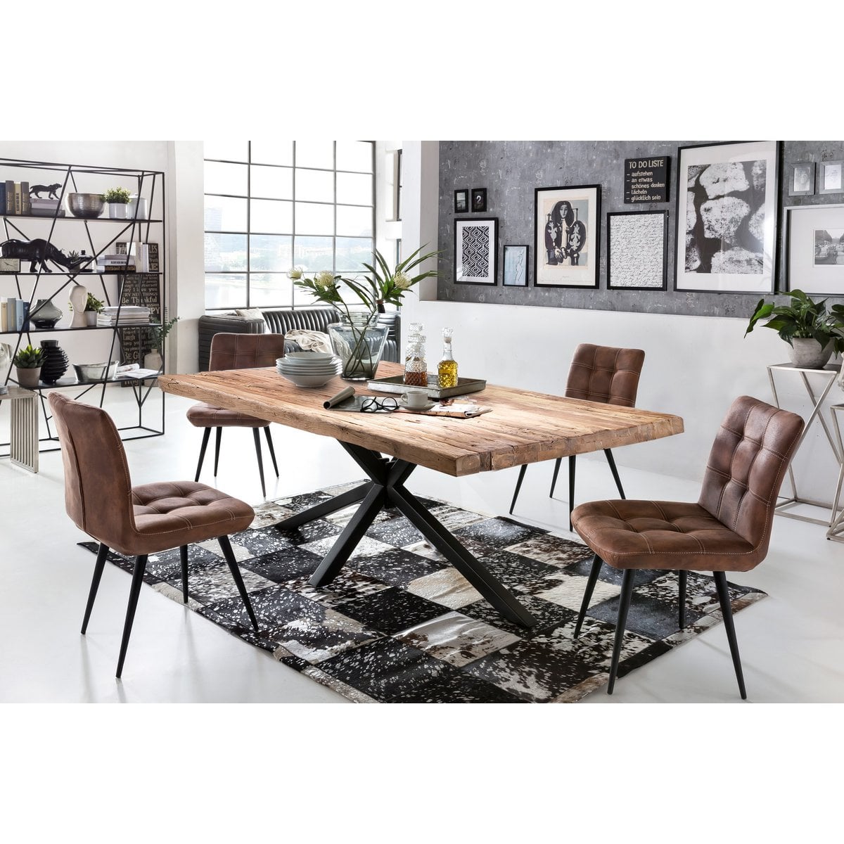 Esstisch recyceltes Teak schwarzes Metallgestell, 200 × 100 cm | VIA X SELECTION
