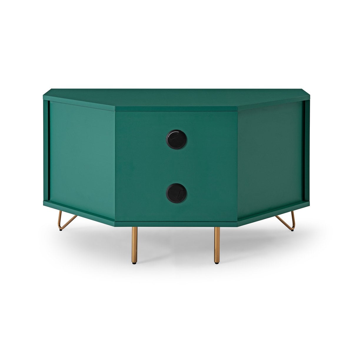 TV-Ecklowboard in Grün mit goldfarbenen Metallbeinen, 100 × 50 × 58 cm | VIA X SELECTION