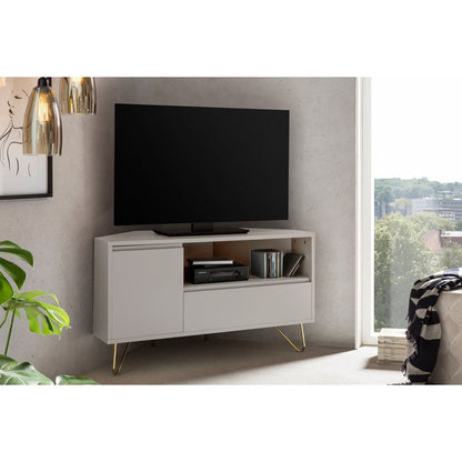 TV-Ecklowboard in Weiß mit goldfarbenen Metallbeinen, 100 × 50 × 58 cm | VIA X SELECTION