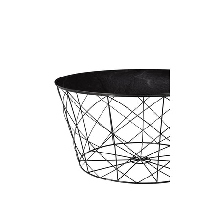 Runder Couchtisch mit Glasplatte in Marmoroptik und Korbgestell, Ø, 80 × 45 cm | VIA X SELECTION