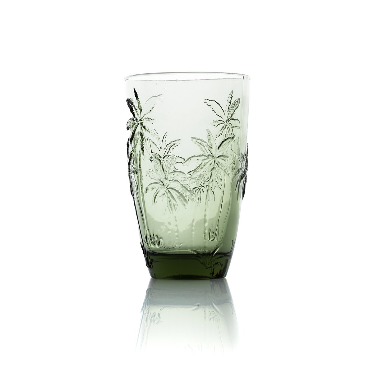 Hohes Wasserglas aus grünem Glas mit Palmenstruktur 13 cm | VIA X SELECTION