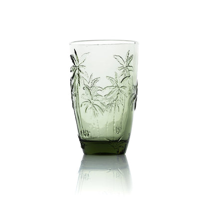 Hohes Wasserglas aus grünem Glas mit Palmenstruktur 13 cm | VIA X SELECTION