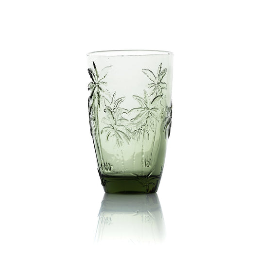 Hohes Wasserglas aus grünem Glas mit Palmenstruktur 13 cm | VIA X SELECTION