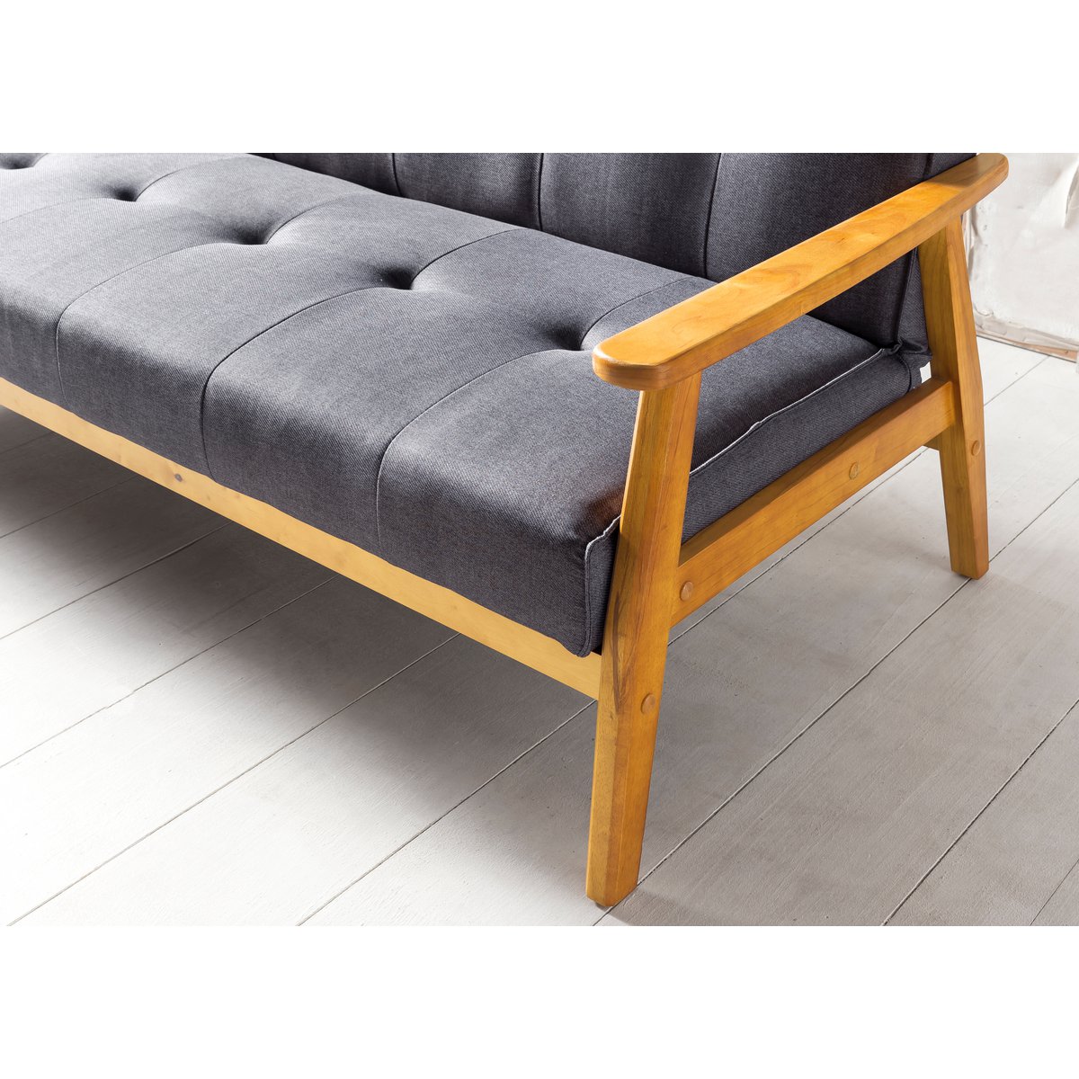Schlafsofa in dunkelgrauem Webstoff mit Holzgestell | VIA X SELECTION