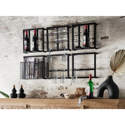 Wand-Weinregal aus schwarzem Metall für 2 Flaschen, 15 × 35 × 35 cm | VIA X SELECTION