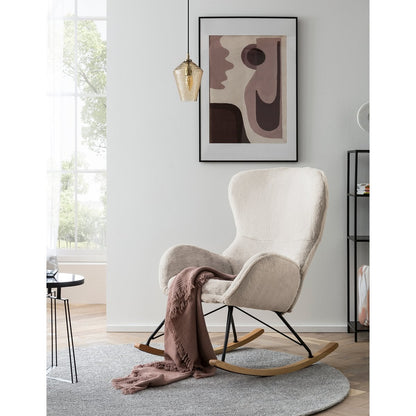 Schaukelstuhl in Lammfell-Optik beige mit Holzkufen | VIA X SELECTION