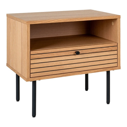 Beistelltisch mit Schublade in Eiche und Schwarz, 50 × 40 × 50 cm | VIA X SELECTION
