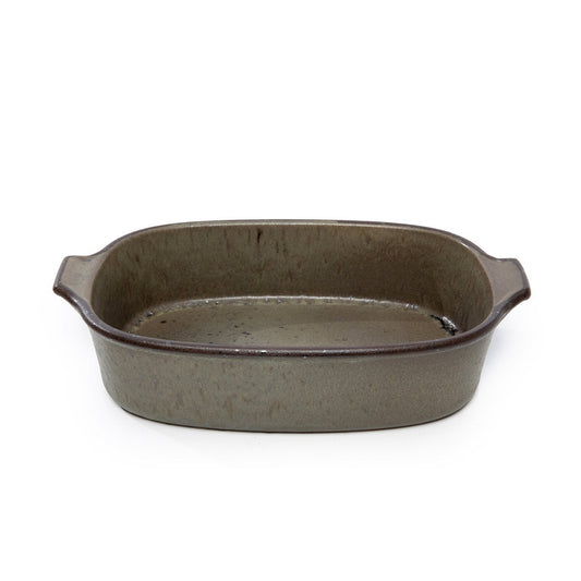 Mittlere Servierform aus grün glasierter Keramik, 29 × 19 cm | VIA X SELECTION