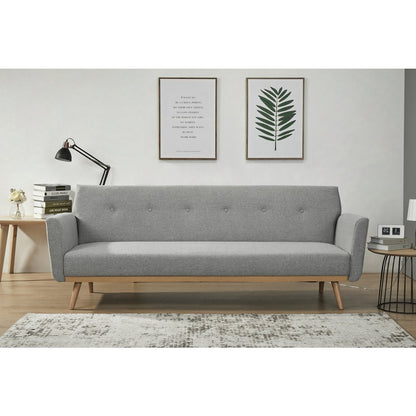 Schlafsofa in hellgrauem Feinstrukturstoff mit Holzgestell | VIA X SELECTION