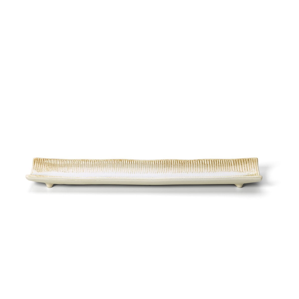 Lange Servierplatte aus Keramik in Weiß-Honig, 39 × 8 cm | VIA X SELECTION
