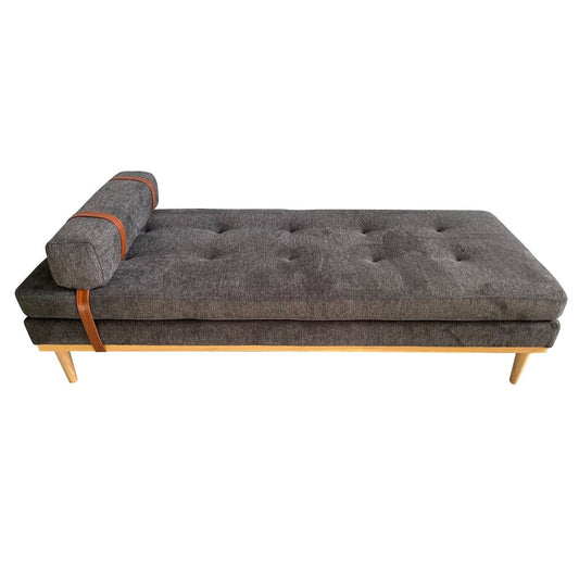Daybed aus anthrazitfarbenem Strukturstoff mit Nackenrolle | VIA X SELECTION