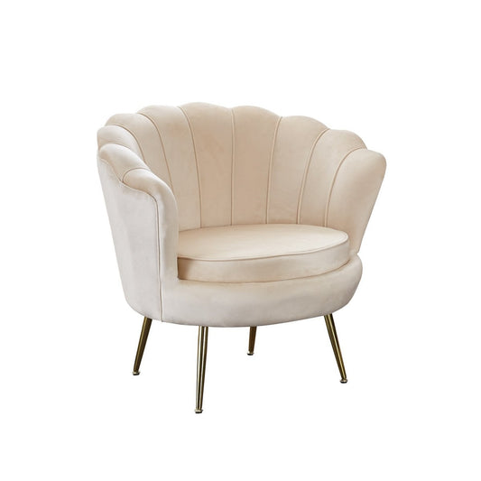 Muschelsessel aus Samt beige mit goldfarbenem Gestell | VIA X SELECTION