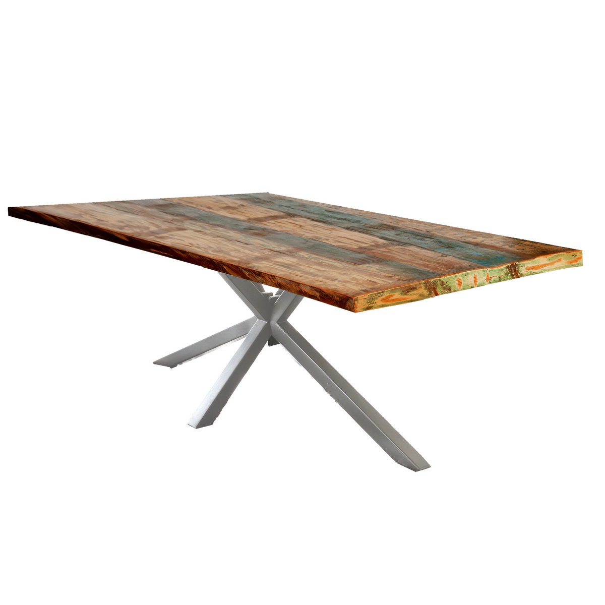 Esstisch Altholz bunt silberfarbenes Metallgestell, 160 × 85 cm | VIA X SELECTION