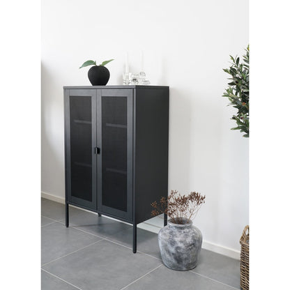 Vitrinenschrank aus schwarzem Stahl mit Gittertüren, 80 × 40 × 120 cm | VIA X SELECTION