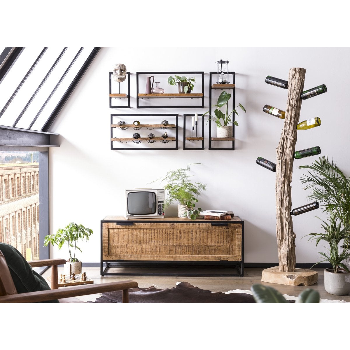 Weinregal aus recyceltem Teakholz für 13 Flaschen, 25 × 40 × 185 cm | VIA X SELECTION