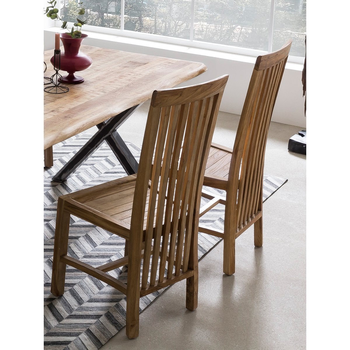 Esszimmerstuhl aus recyceltem Teakholz mit hoher Rückenlehne | VIA X SELECTION