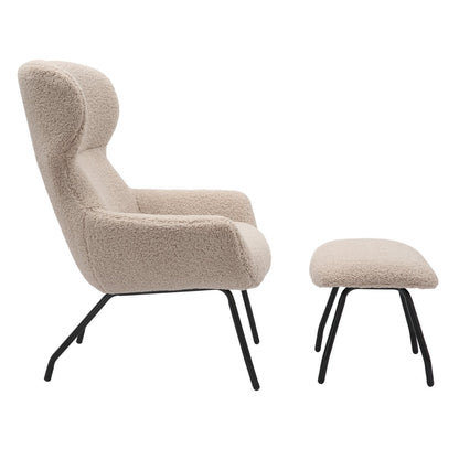 Sessel mit Hocker in Teddyfell-Optik in Taupe | VIA X SELECTION