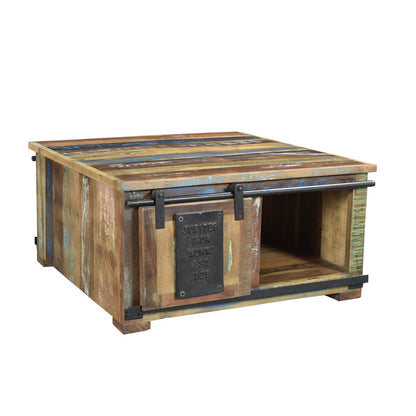 Couchtisch-Truhe aus recyceltem Holz und Metall, 80 × 80 × 40 cm | VIA X SELECTION