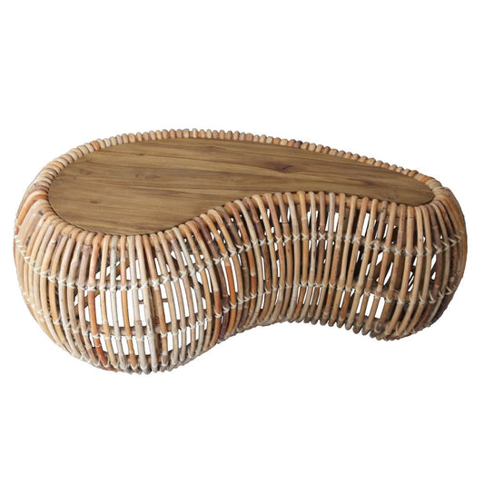 Couchtisch aus Rattan und recyceltem Teakholz, 80 × 120 × 45 cm | VIA X SELECTION