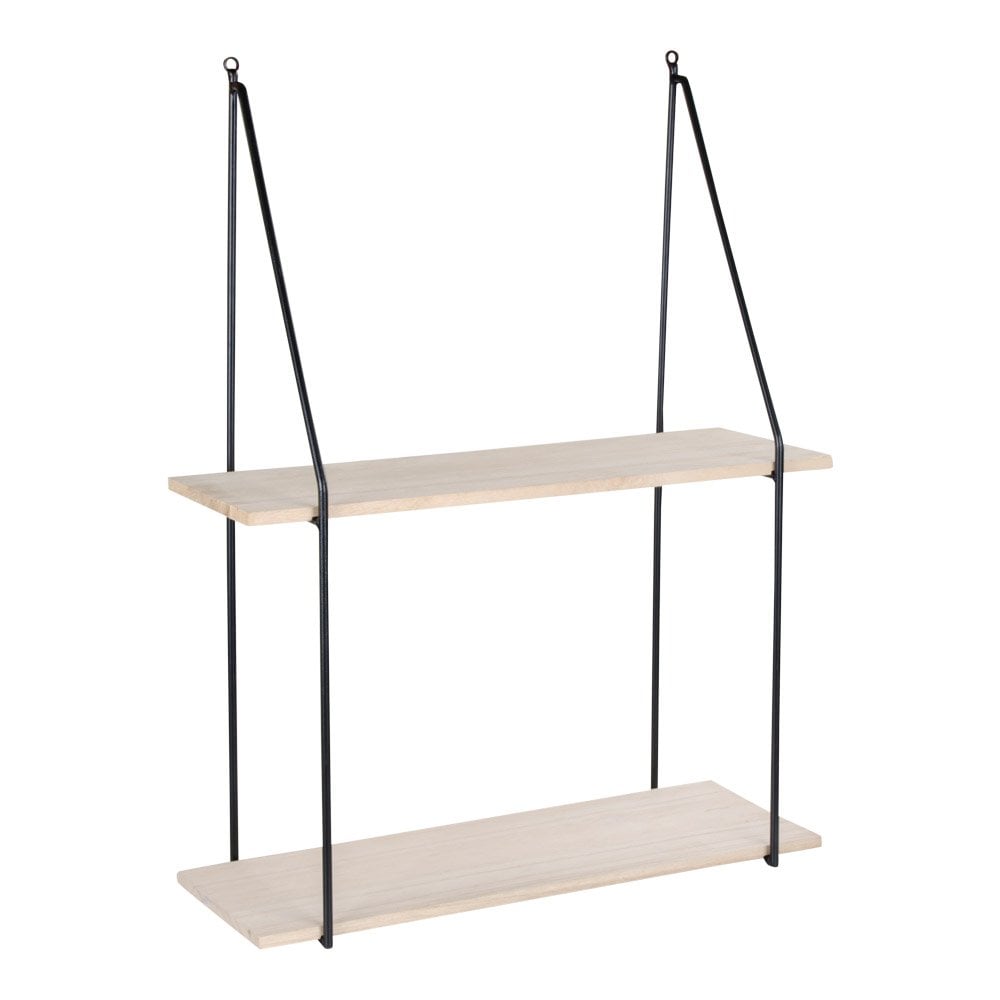 Wandregal mit 2 Holzablagen schwarz-natur, 55 × 21 × 72 cm | VIA X SELECTION