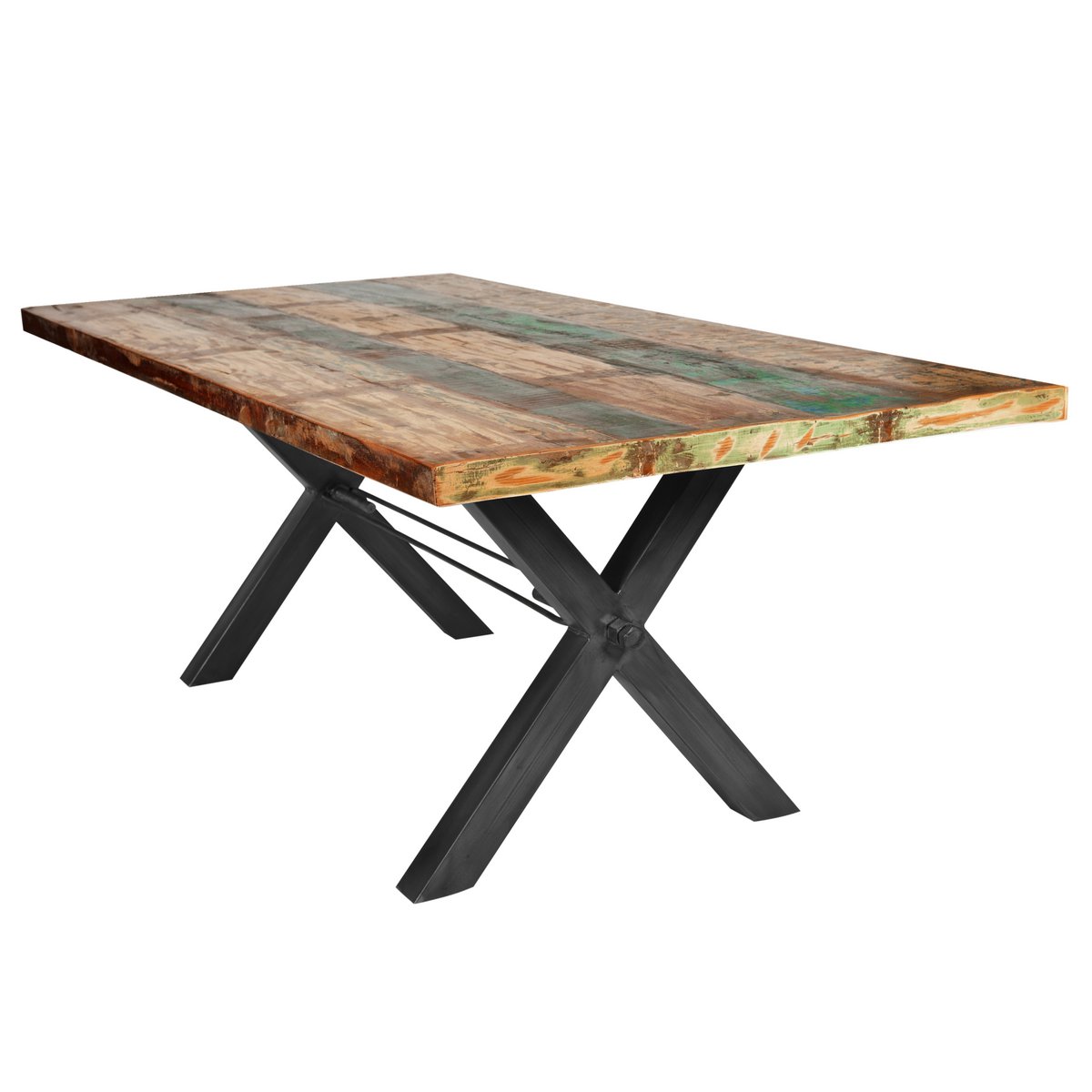 Esstisch Altholz bunt lackiert schwarzes Gestell, 160 × 85 cm | VIA X SELECTION