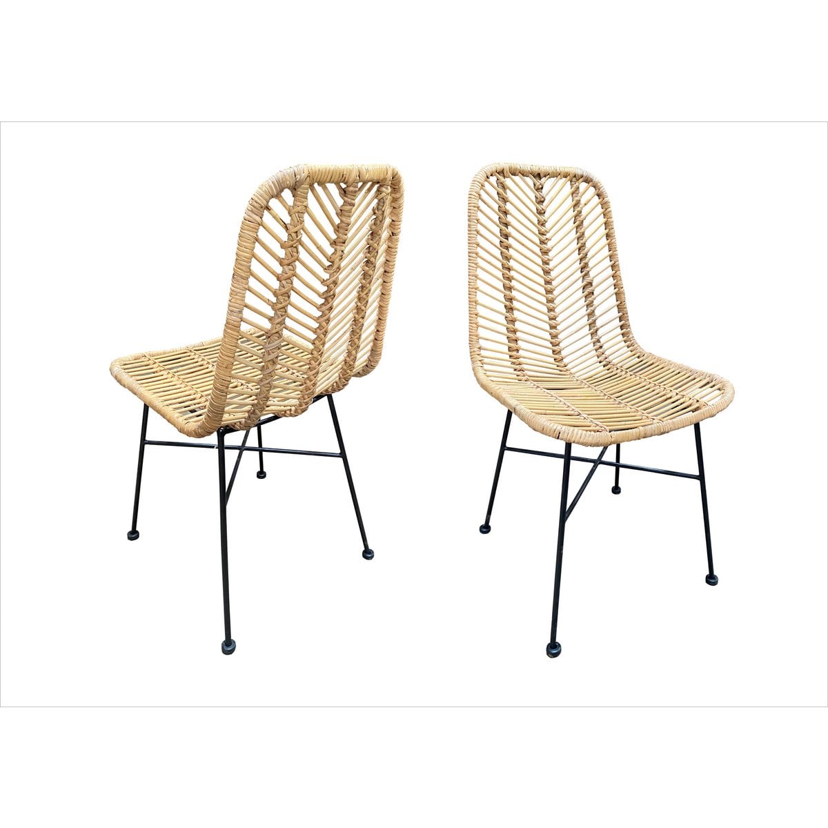 Esszimmerstuhl aus Rattan mit schwarzem Metallgestell im 2er-Set | VIA X SELECTION