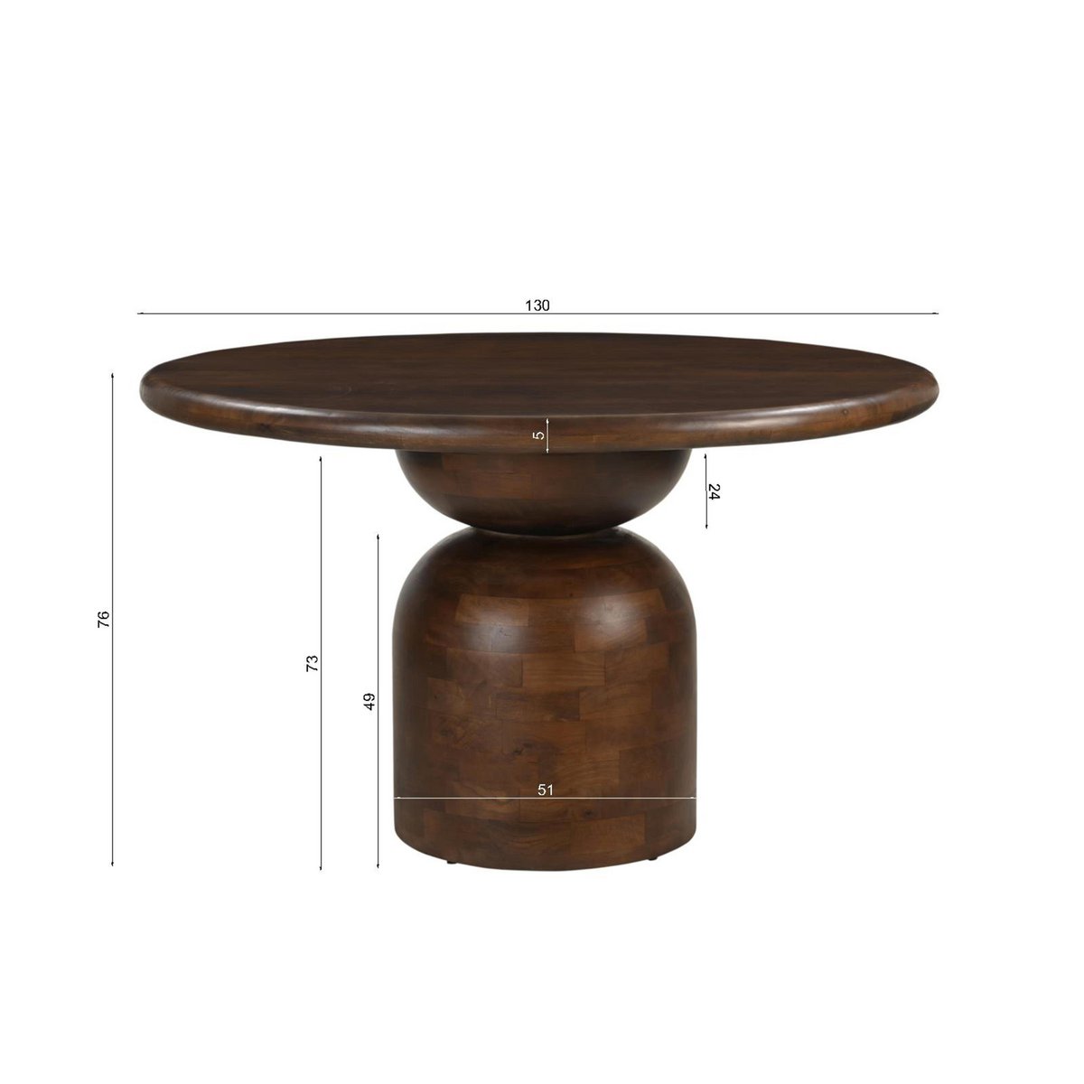 Runder Esstisch Mangoholz skulpturaler Mittelfuß 130 cm | VIA X SELECTION