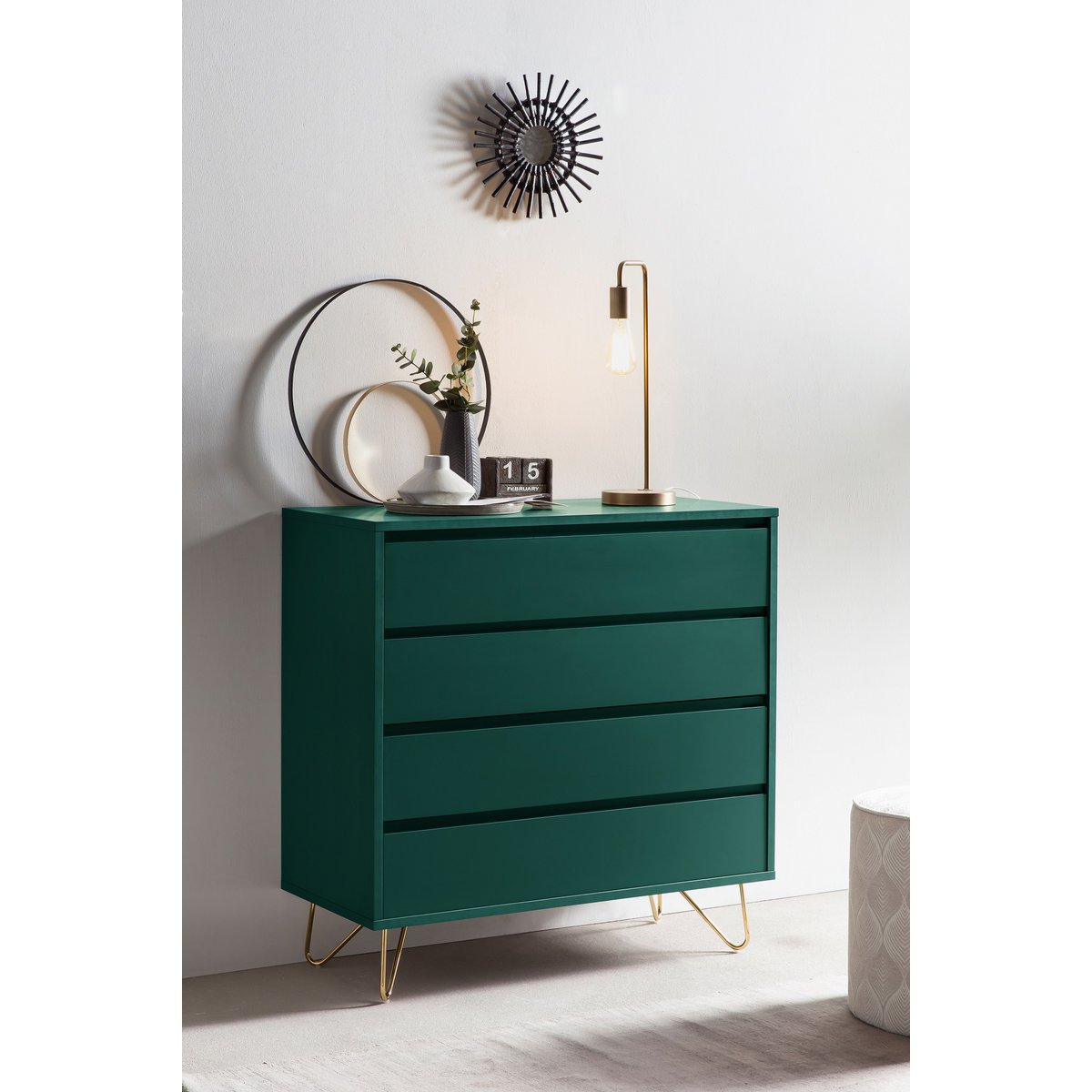 Kommode grün mit 4 Schubladen, 40 × 90 × 90 cm | VIA X SELECTION