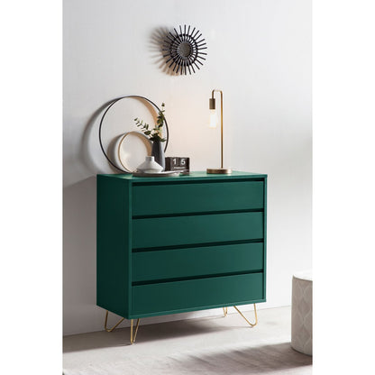 Kommode grün mit 4 Schubladen, 40 × 90 × 90 cm | VIA X SELECTION