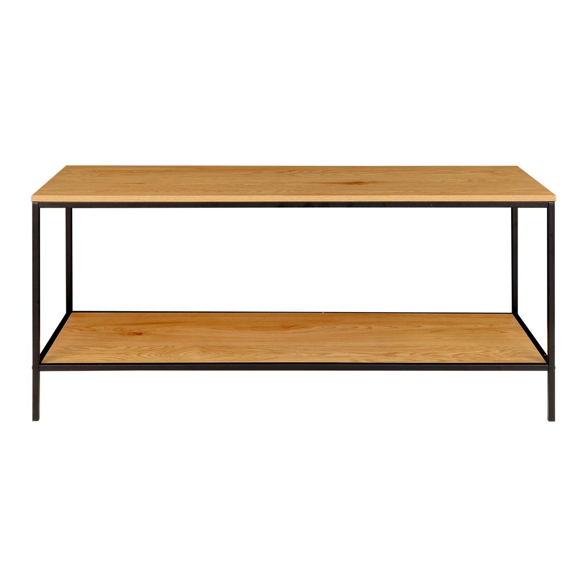 Offenes TV-Lowboard in Eichenoptik mit schwarzem Stahlgestell, 100 × 36 × 45 cm | VIA X SELECTION