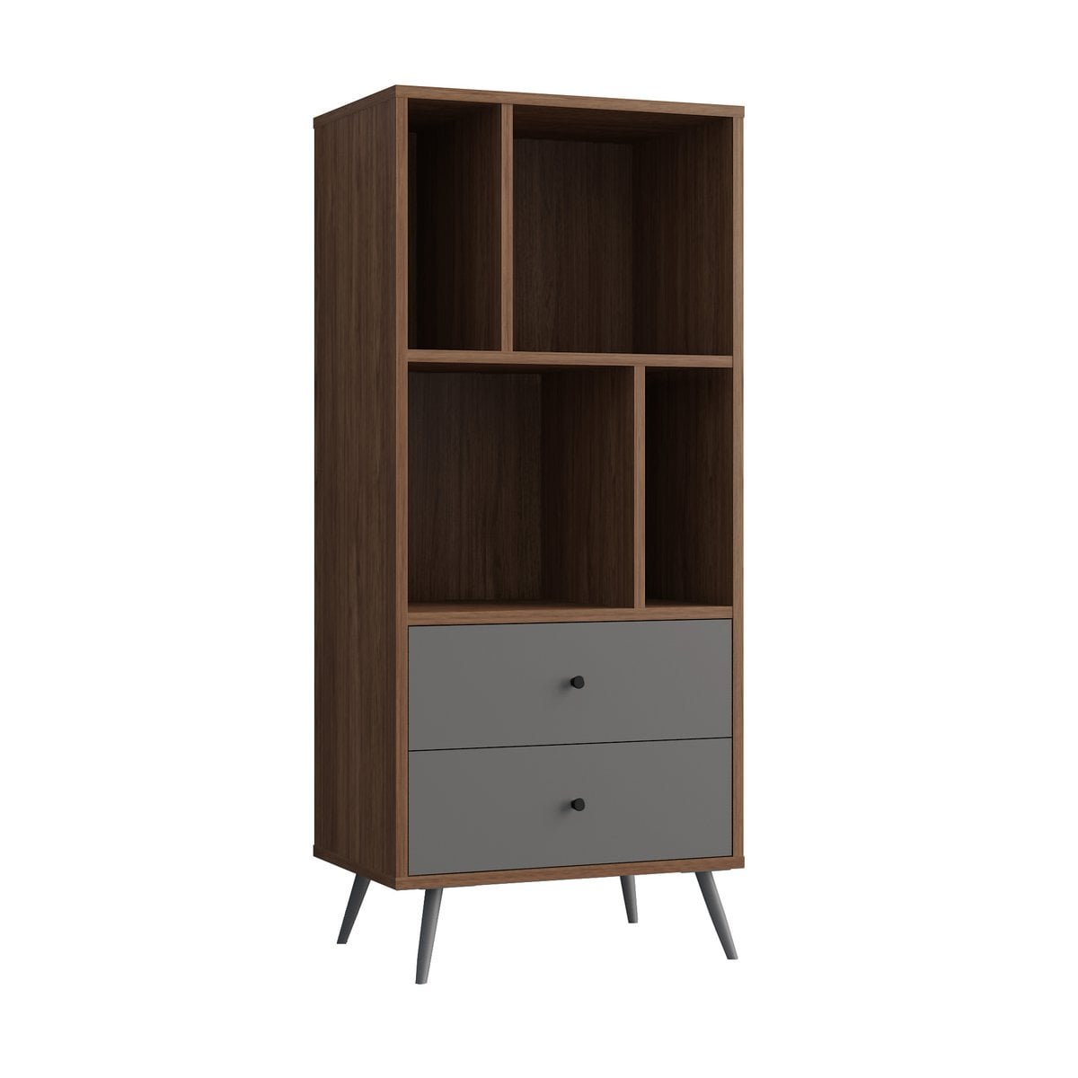 Bücherregal in Walnussoptik und Grau mit 2 Schubladen 39,6 ×, 60 × 138 cm | VIA X SELECTION