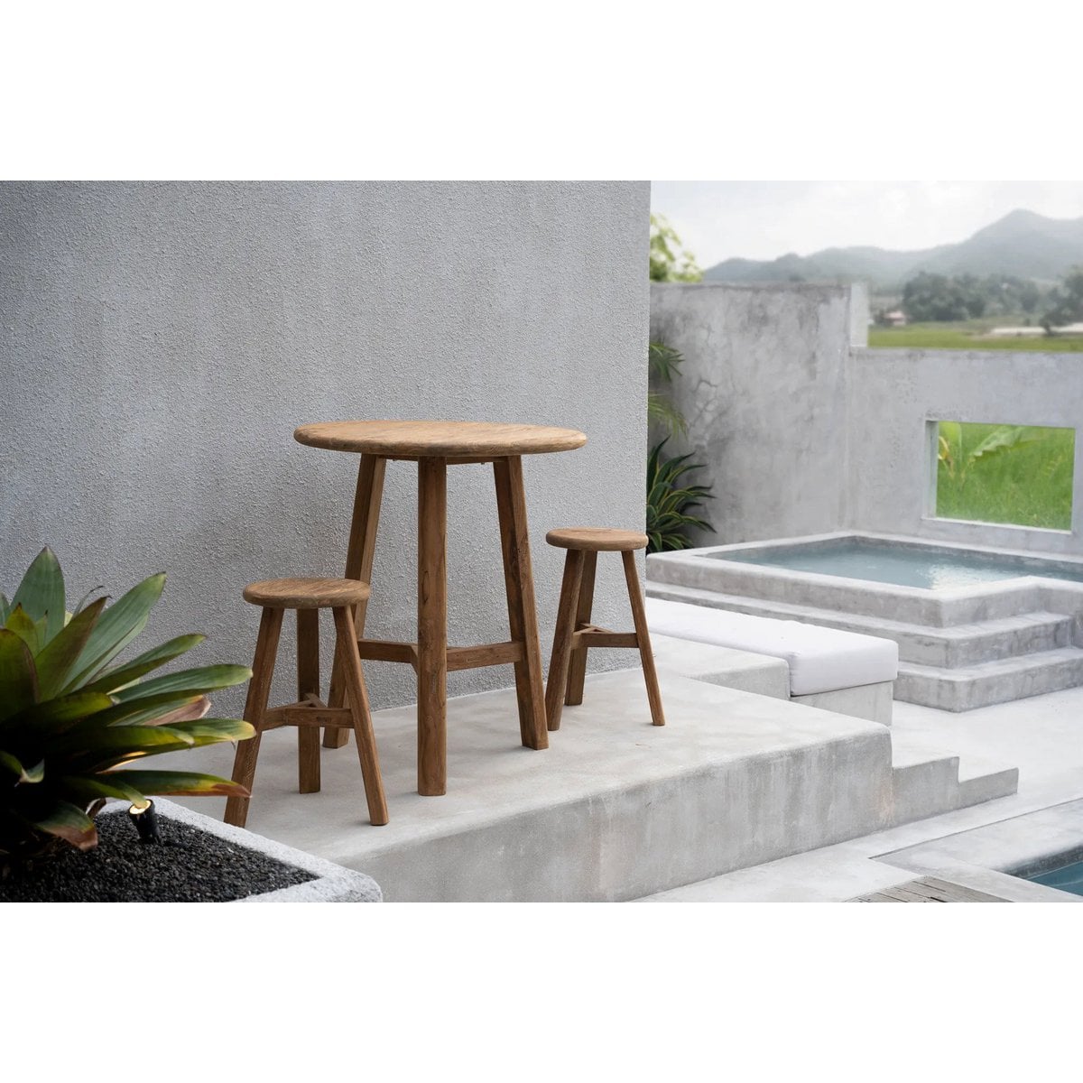 Runder Bartisch recyceltes Teakholz Outdoor, 90 × 90 × 105 cm | VIA X SELECTION