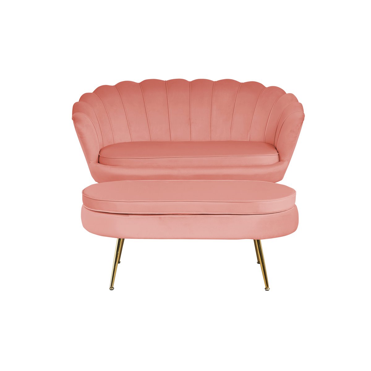 Muschelsofa aus roséfarbenem Samt mit goldfarbenem Metallgestell | VIA X SELECTION