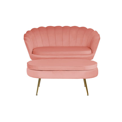 Muschelsofa aus roséfarbenem Samt mit goldfarbenem Metallgestell | VIA X SELECTION