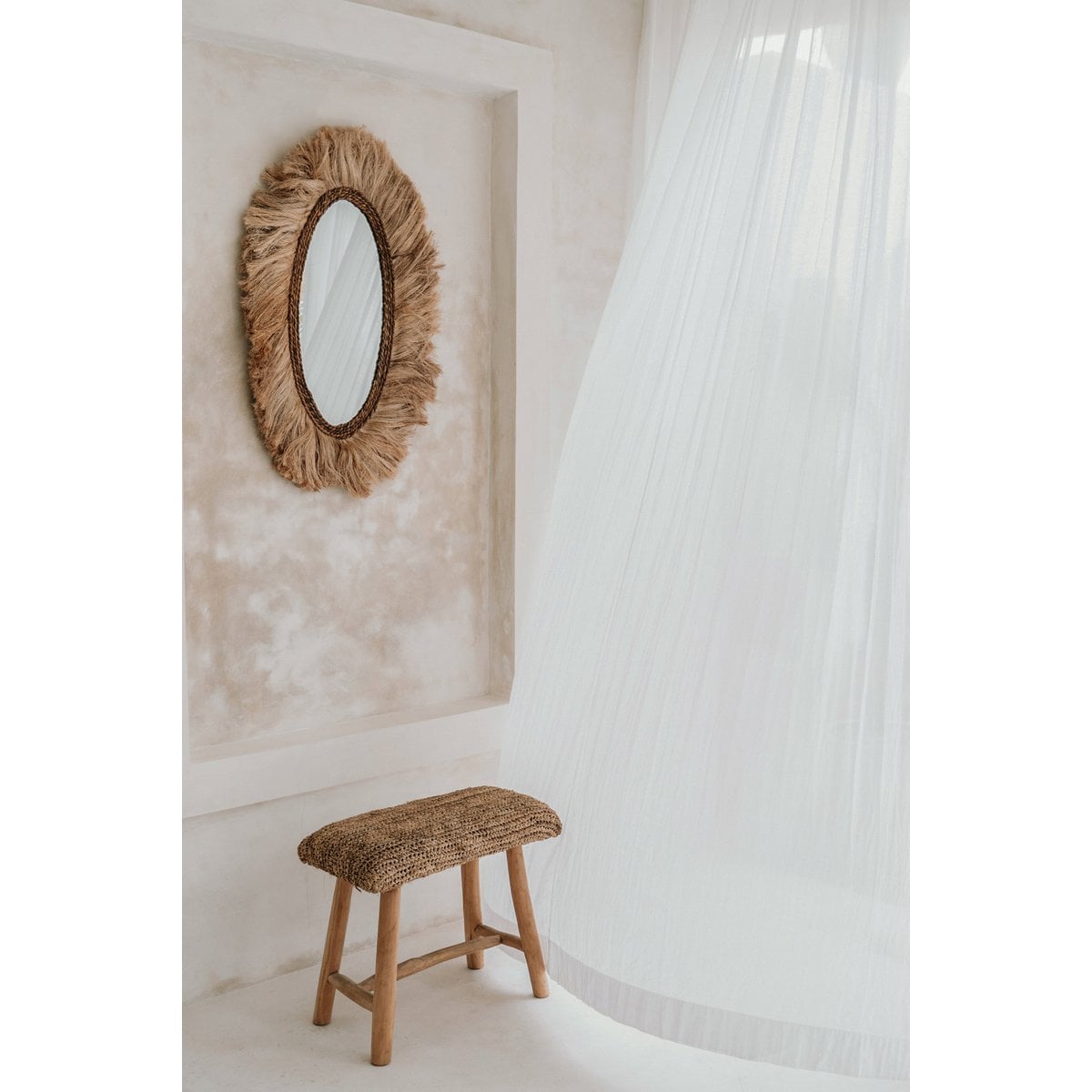 Sitzbank aus Raffia und Teakholz natur 60 cm | VIA X SELECTION