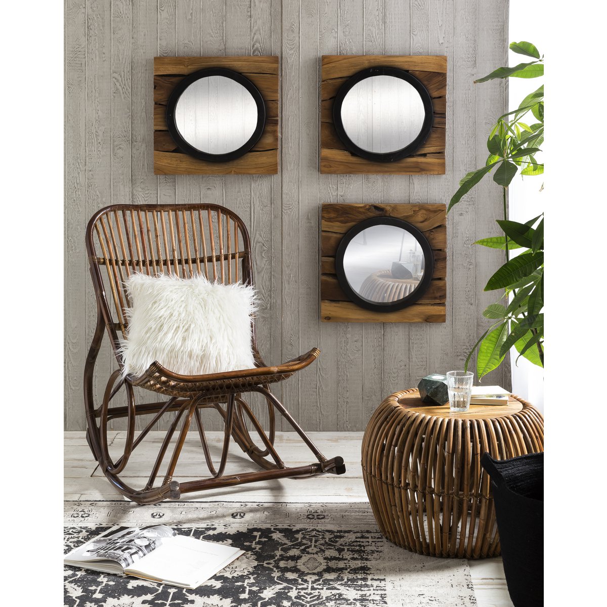 Couchtisch aus Rattan und recyceltem Teakholz, 80 × 80 × 40 cm | VIA X SELECTION