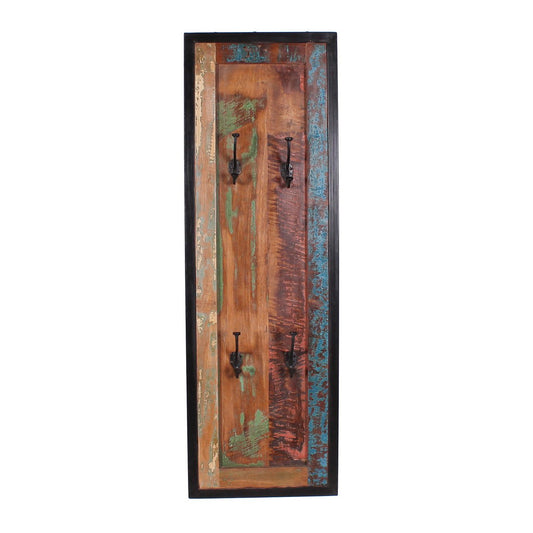 Wandgarderobe aus recyceltem Bootsholz mit 8 Haken, 35 × 8 × 110 cm | VIA X SELECTION