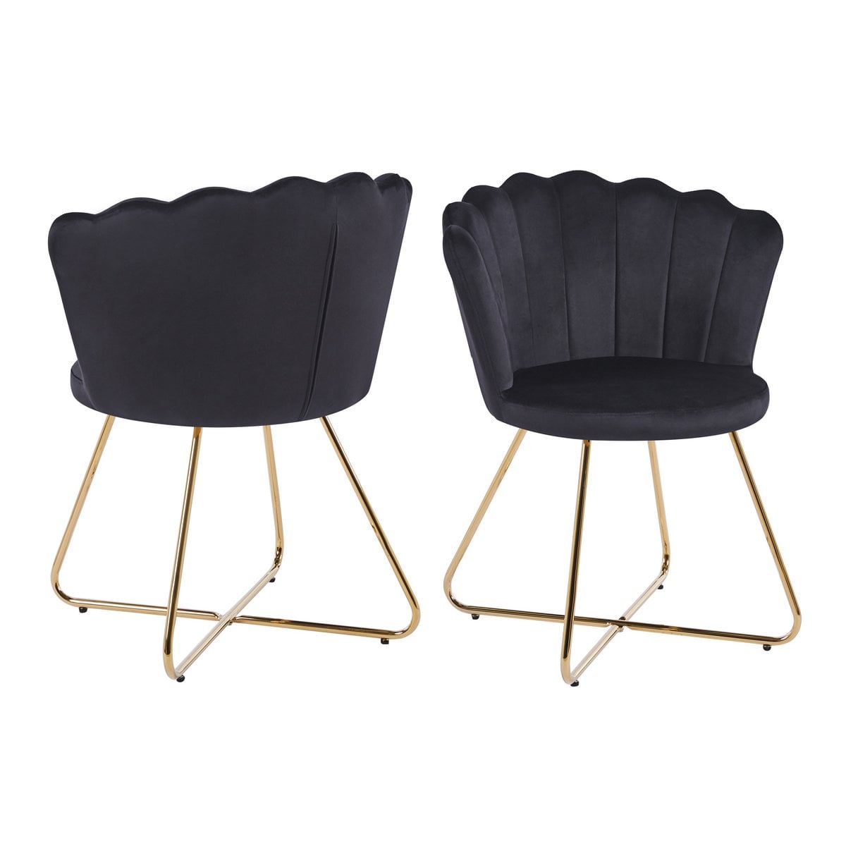 Muschelstuhl aus Samt schwarz im 2er-Set | VIA X SELECTION