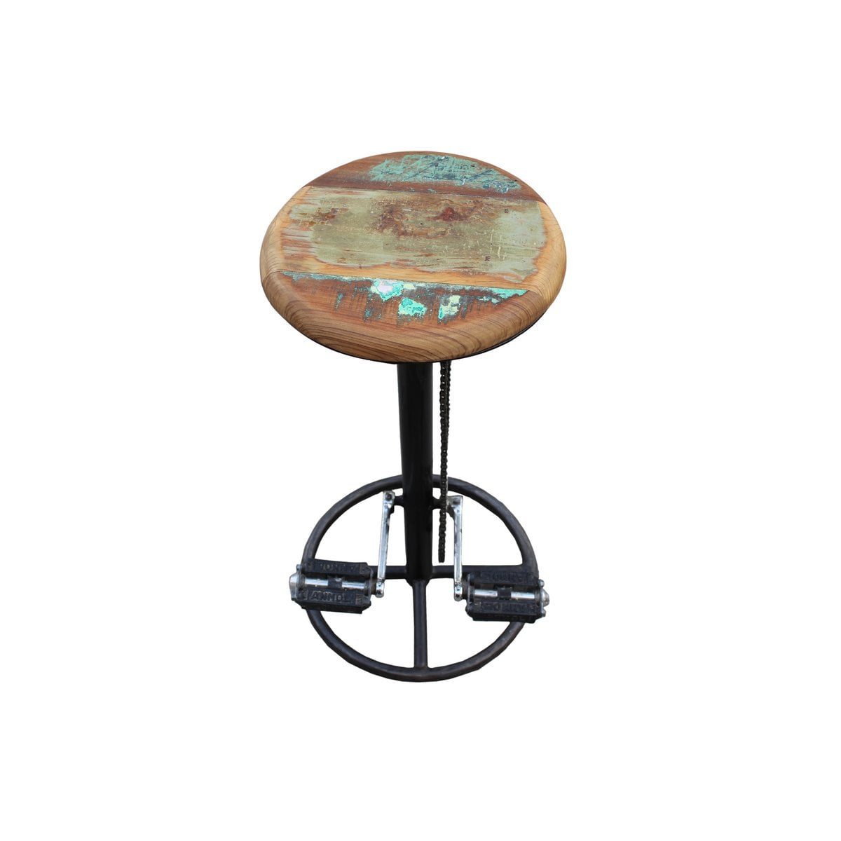 Barhocker aus Altholz und Metall mit Fahrradpedalen | VIA X SELECTION