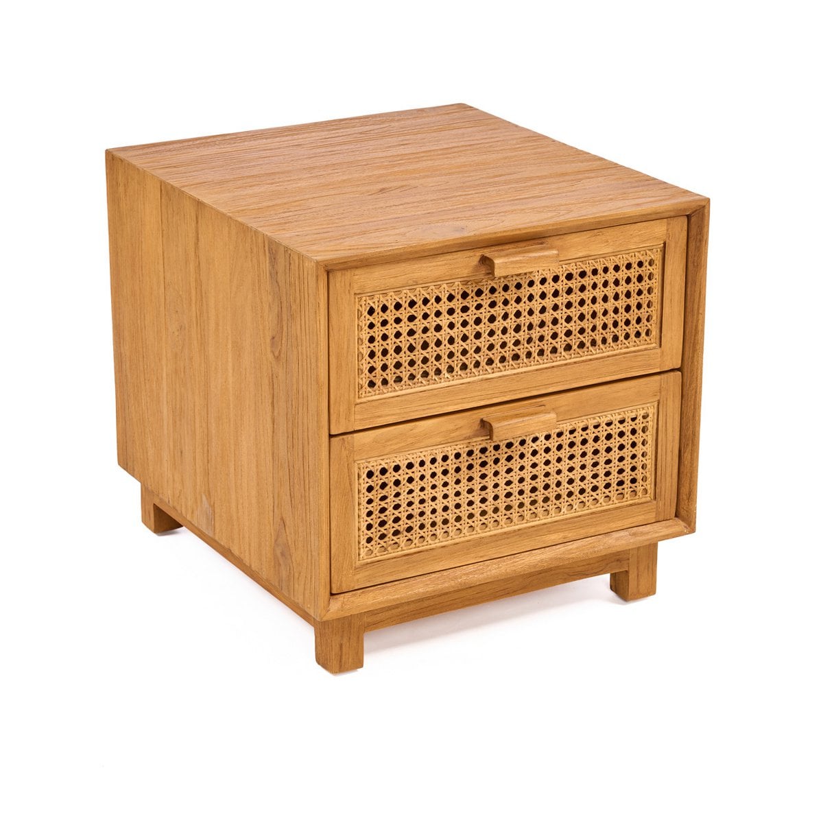 Nachttisch aus Teak und Rattan mit zwei Schubladen, 48 × 51 × 48 cm | VIA X SELECTION
