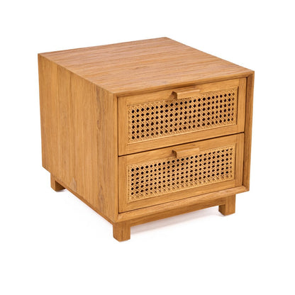Nachttisch aus Teak und Rattan mit zwei Schubladen, 48 × 51 × 48 cm | VIA X SELECTION