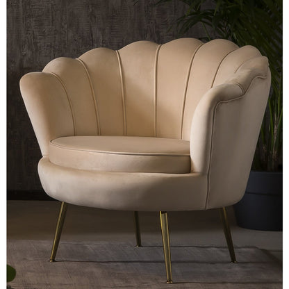 Muschelsessel aus Samt beige mit goldfarbenem Gestell | VIA X SELECTION