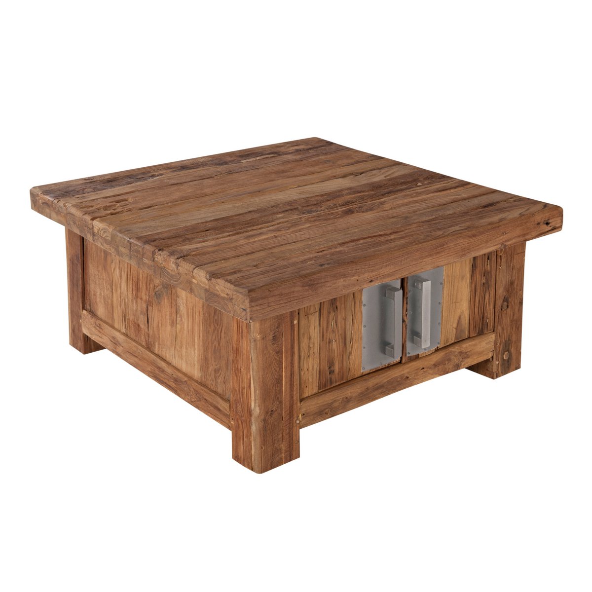 Couchtisch-Truhe aus recyceltem Teakholz und Metall, 85 × 85 × 40 cm | VIA X SELECTION