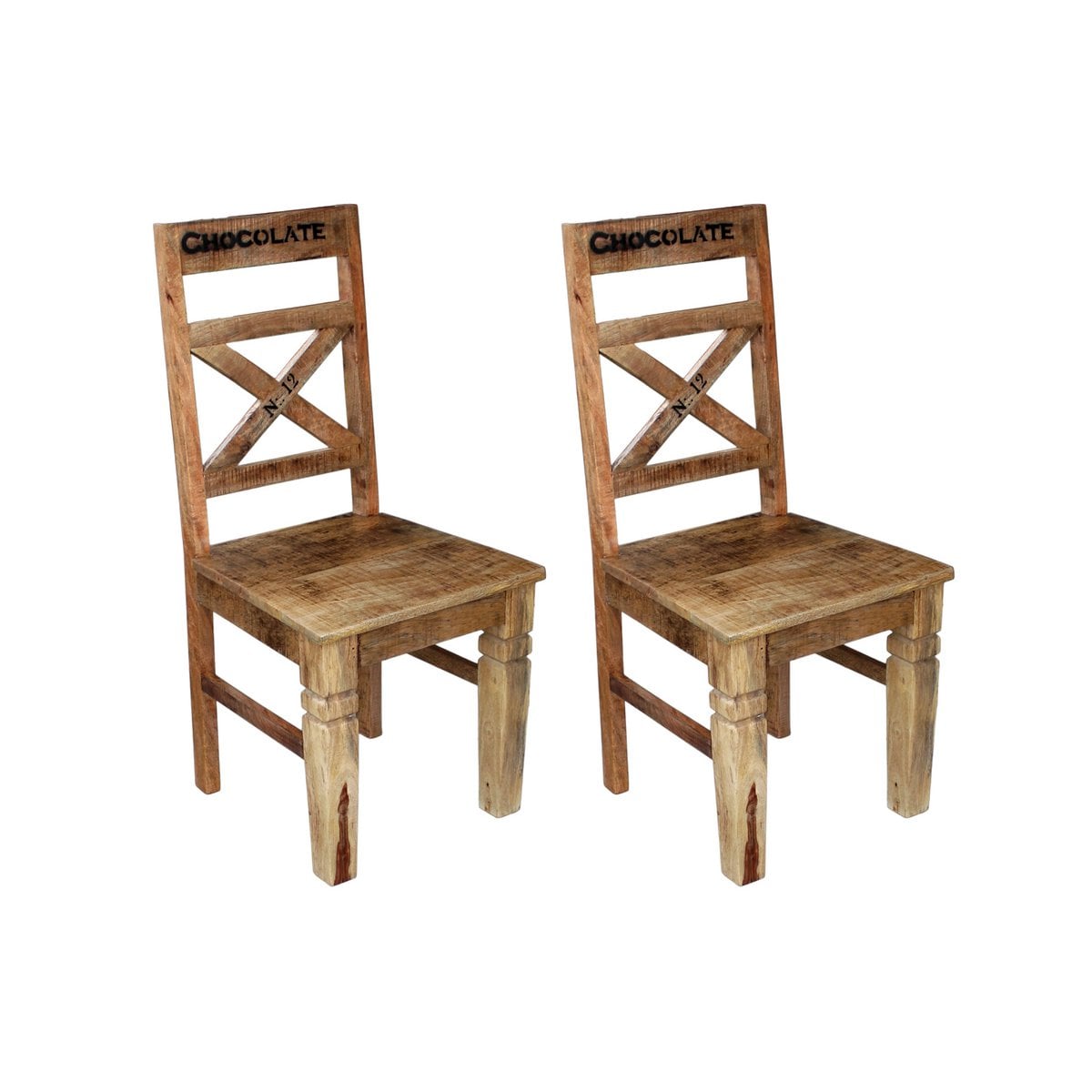 Esszimmerstuhl aus recyceltem Mangoholz mit rustikaler Patina im 2er-Set | VIA X SELECTION