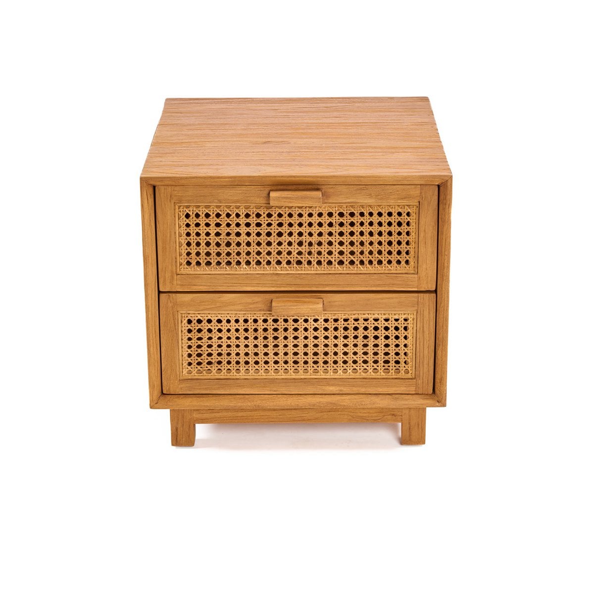 Nachttisch aus Teak und Rattan mit zwei Schubladen, 48 × 51 × 48 cm | VIA X SELECTION