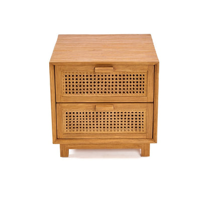 Nachttisch aus Teak und Rattan mit zwei Schubladen, 48 × 51 × 48 cm | VIA X SELECTION