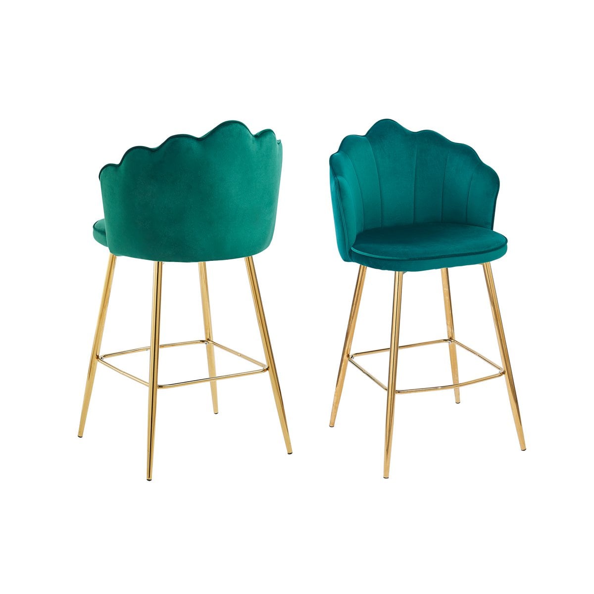 Barhocker im Muscheldesign aus Samt grün im 2er-Set | VIA X SELECTION