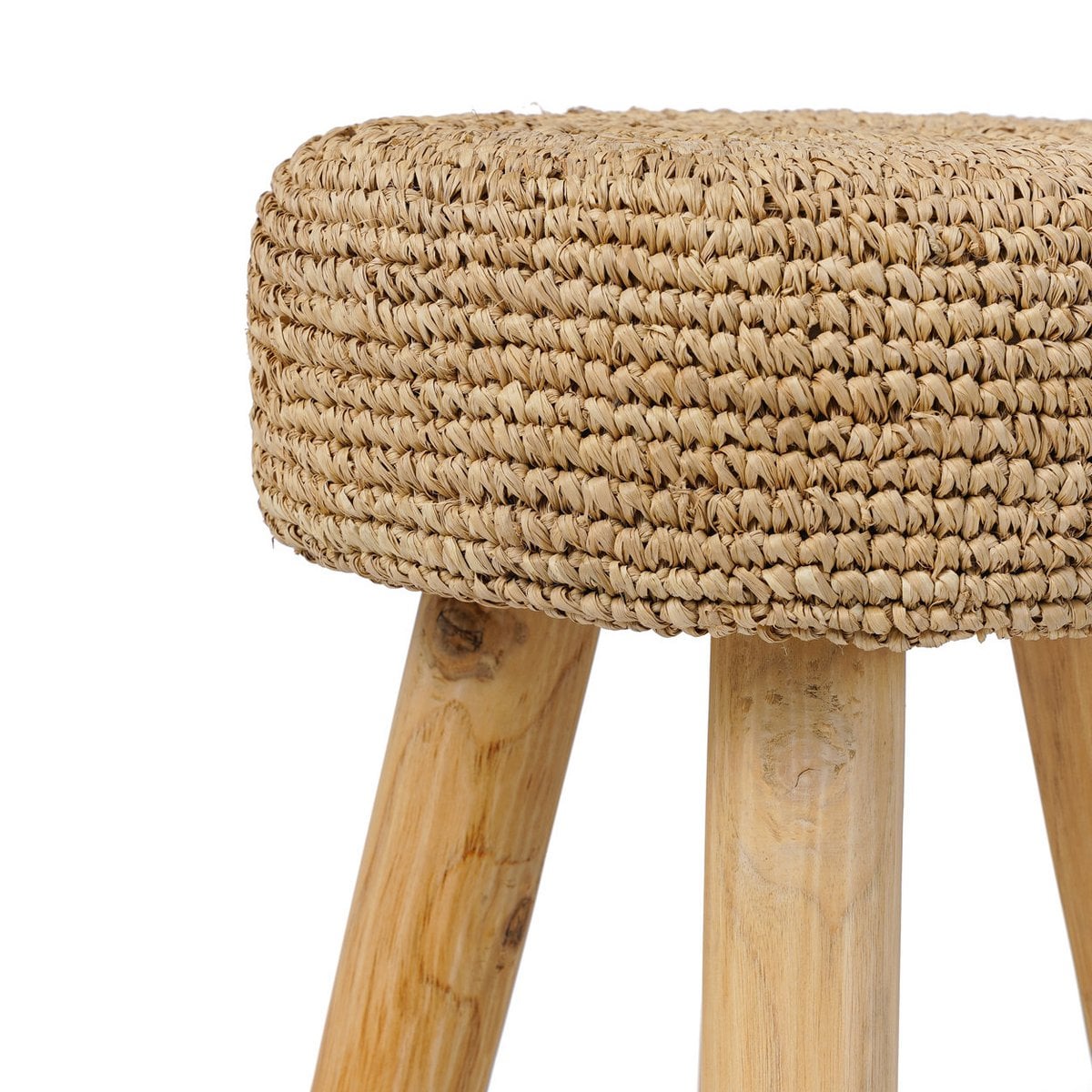 Geflochtener Hocker aus Teakholz und Raffia in Natur | VIA X SELECTION