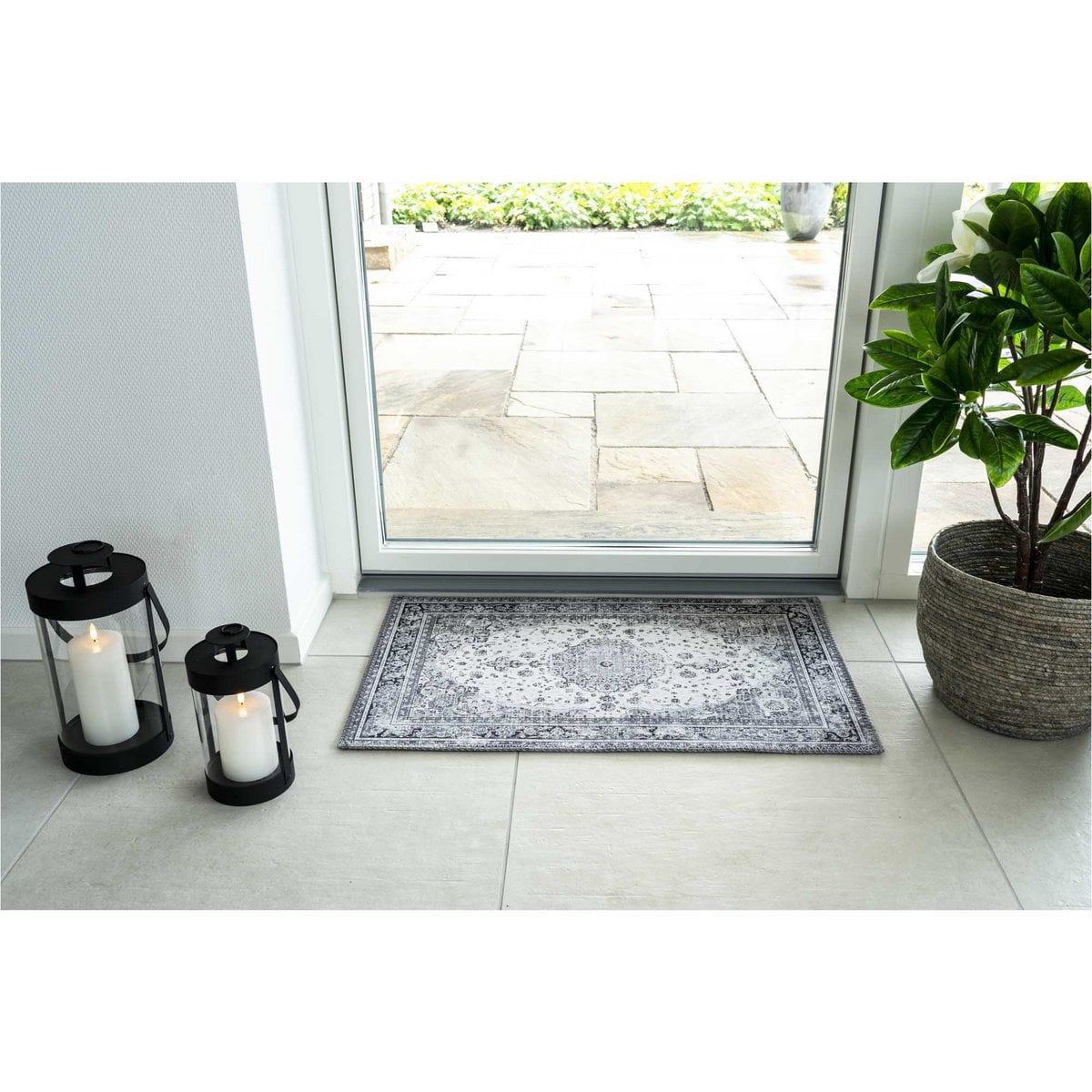 Fußmatte aus Chenille-Polyester schwarz-weiß, 50 × 80 cm | VIA X SELECTION