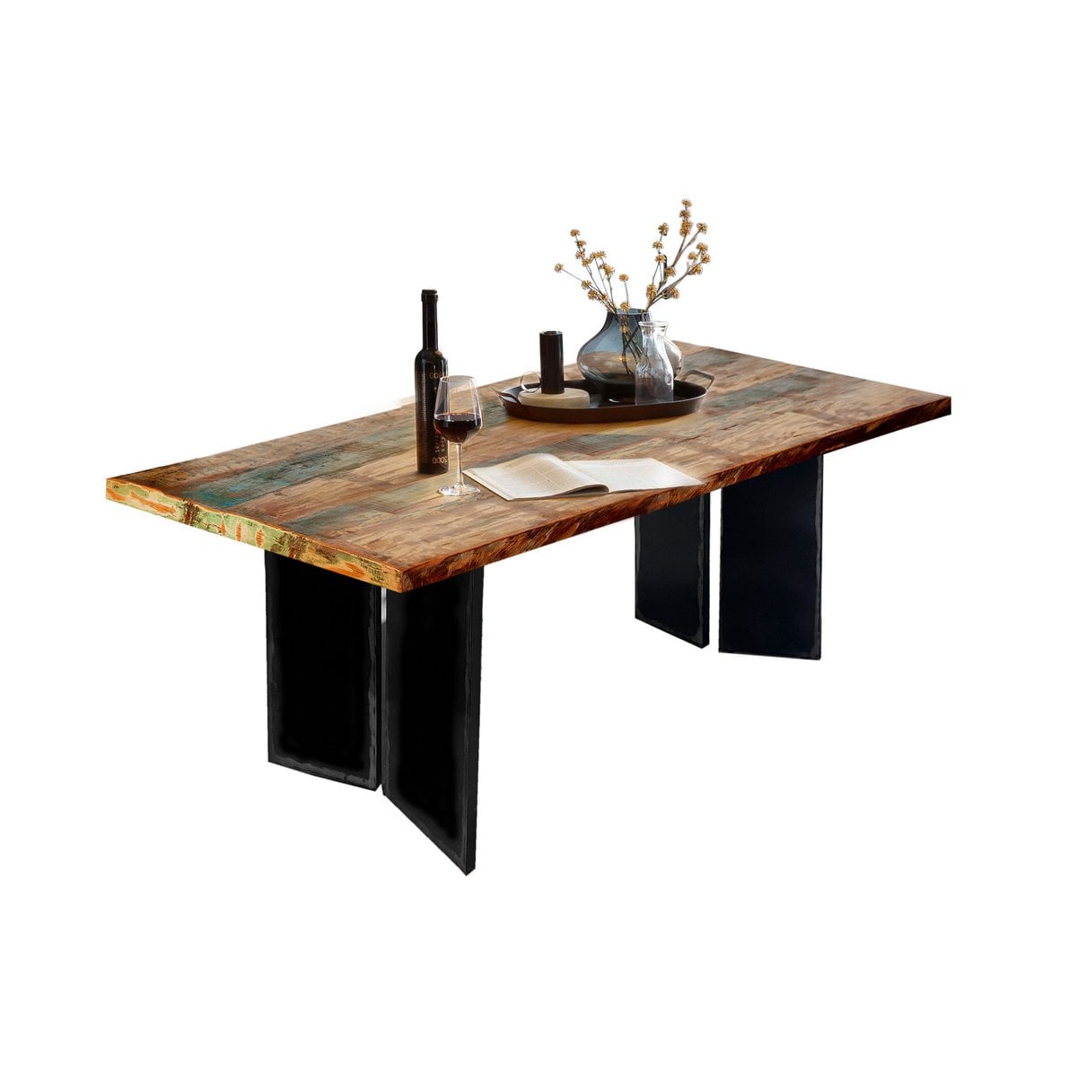Esstisch Altholz bunt Used-Look Gestell, 160 × 85 cm | VIA X SELECTION